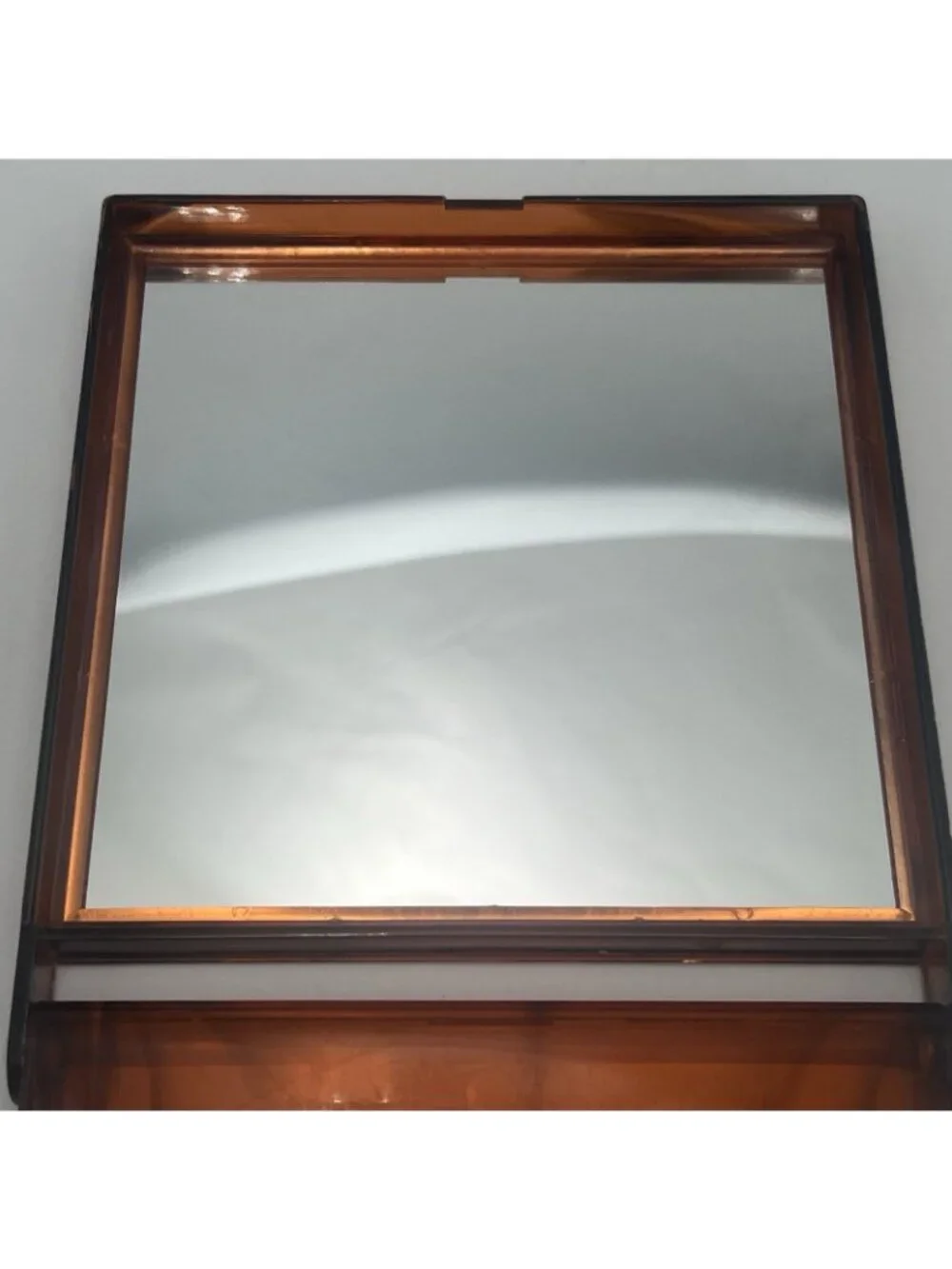 Vintage Brown Lucite Large Compact Mirror 2 Sides Magnification and Normal